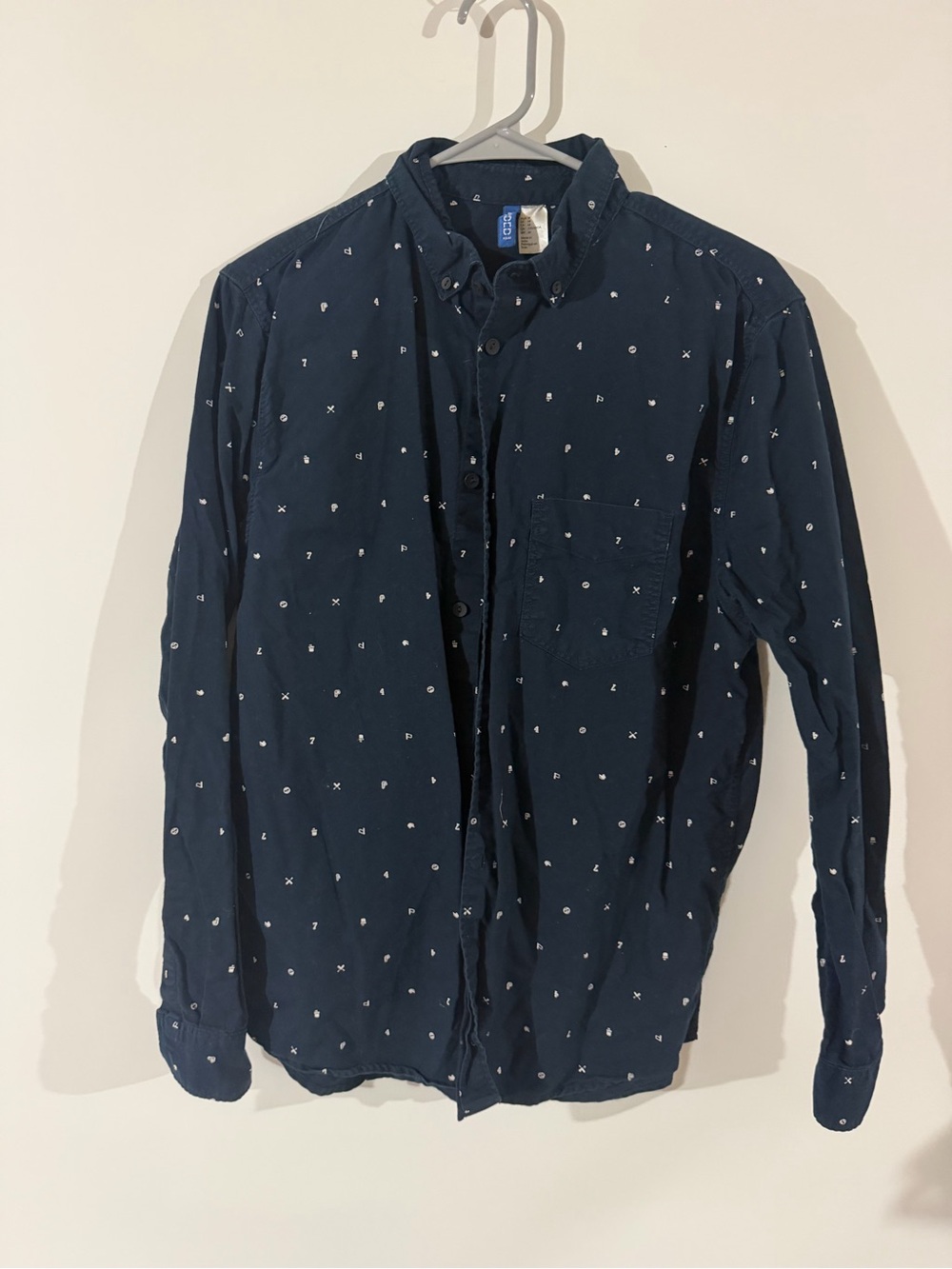 H&M Navy Button-Down Shirt with White Micro Print